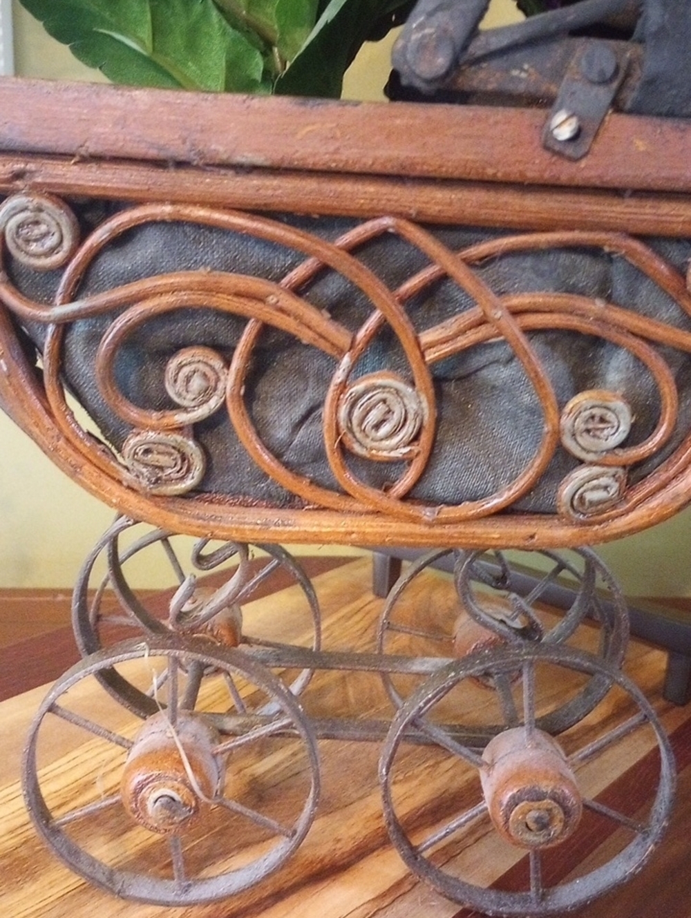 Rustic Brown Metal Decorative Baby Carriage - Picture 2 of 7